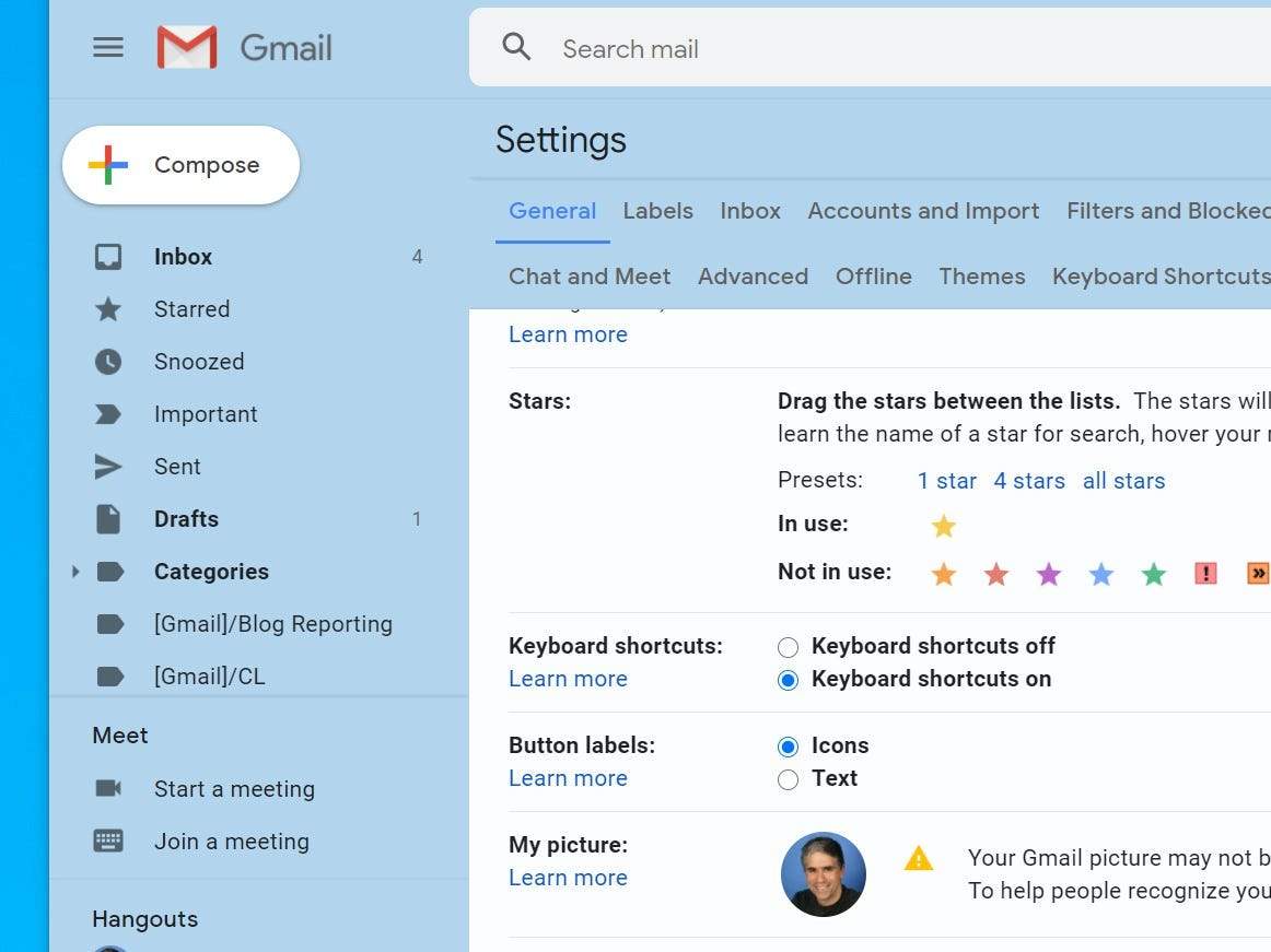 gmail shortcuts previous email