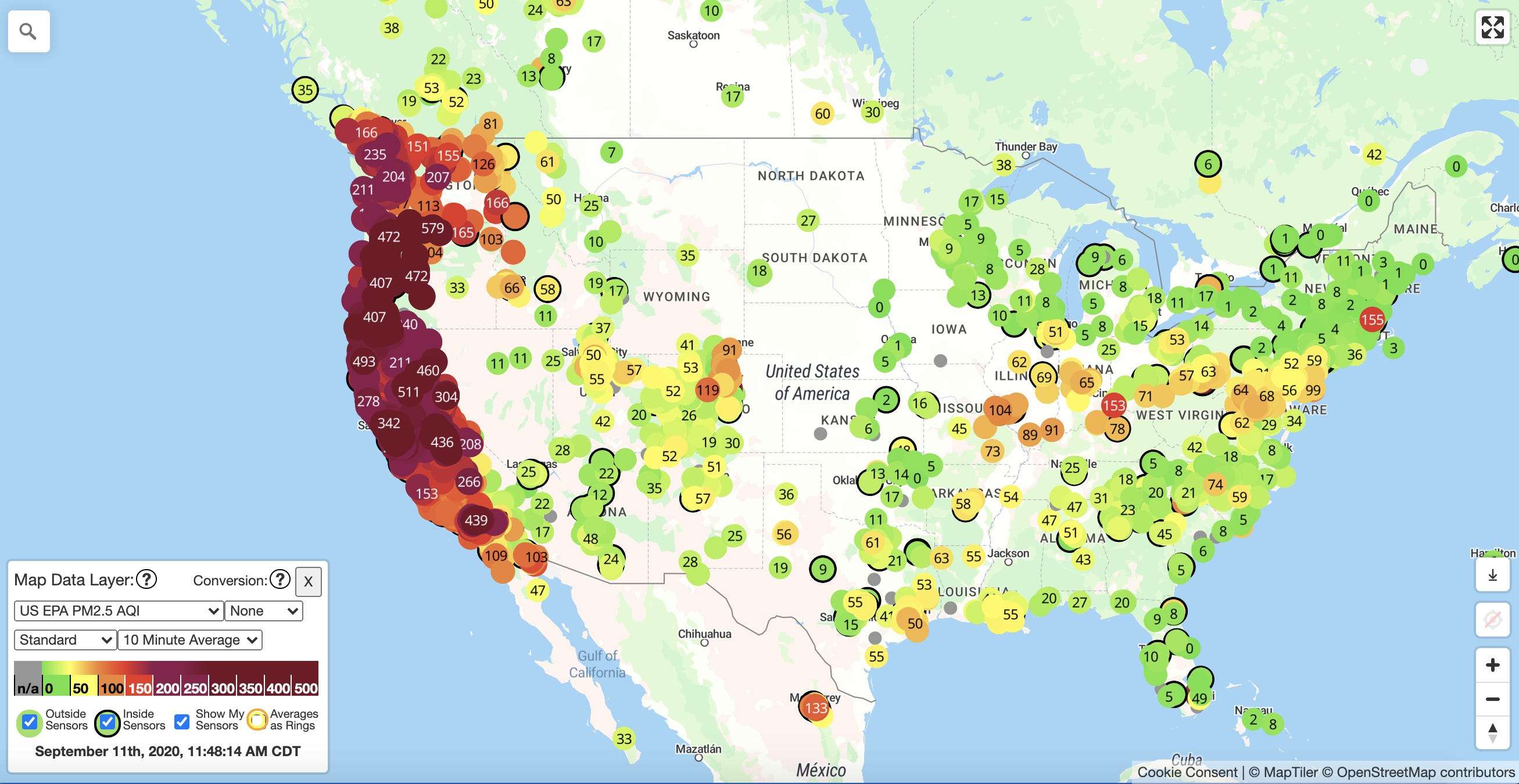 An ominous map shows the entire West Coast with the worst air quality ...