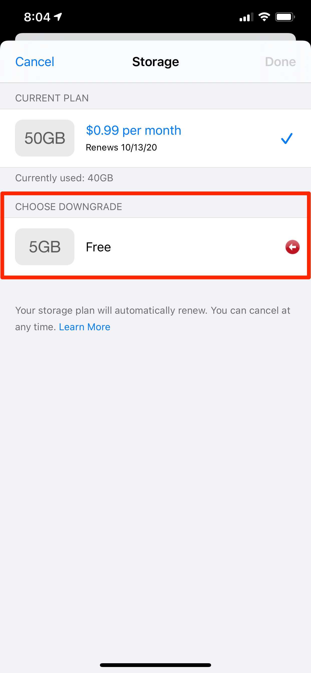 how to change icloud storage plans