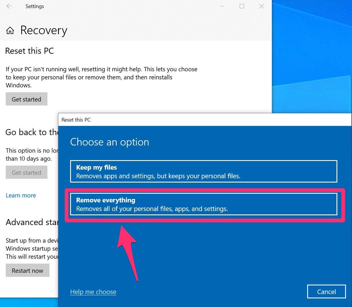 how to wipe a computer windows 10