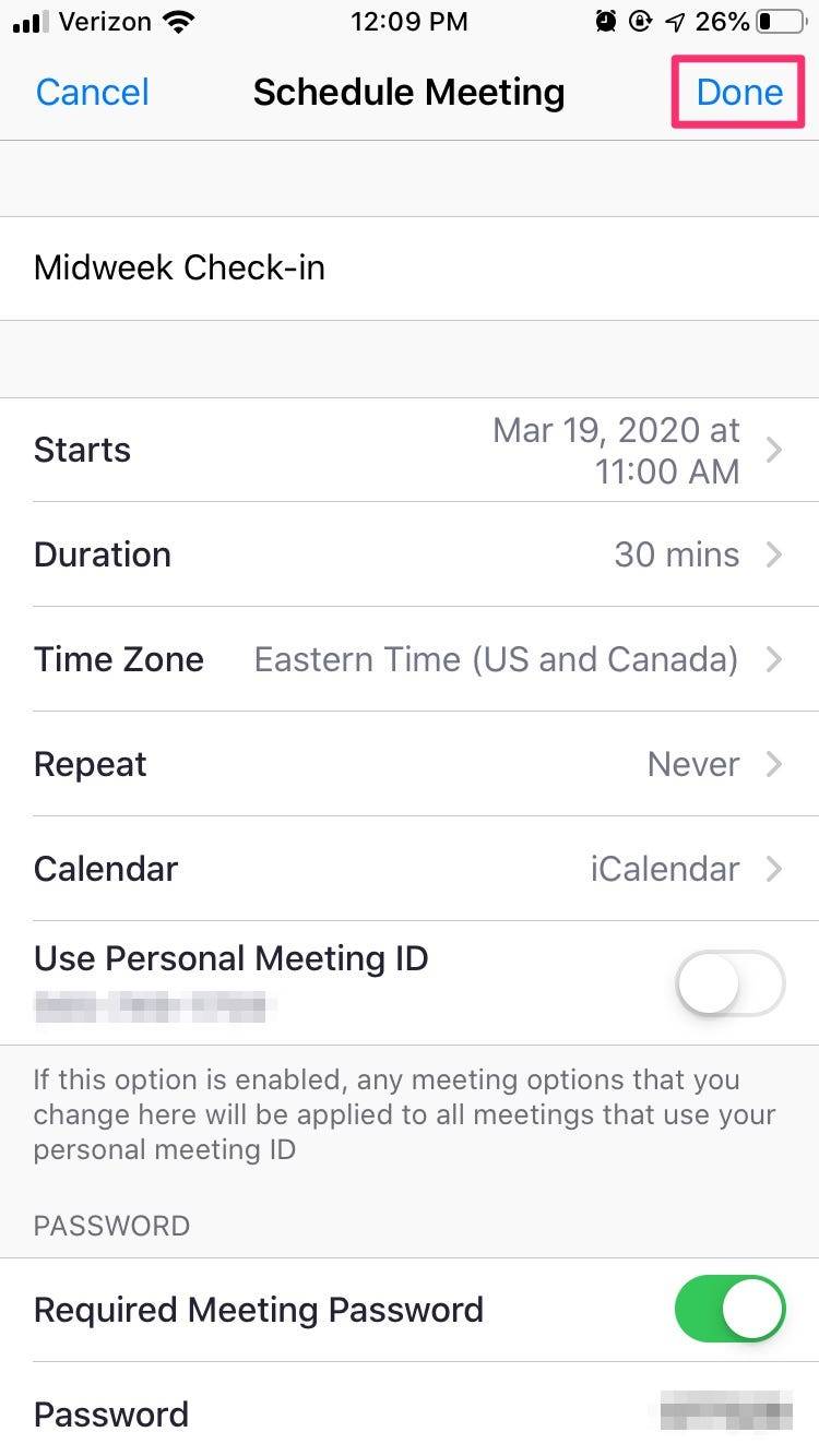 zoom room event not sending meeting id