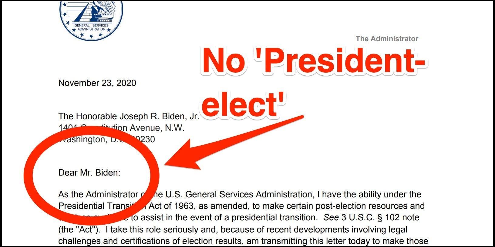 The Letter Enabling Biden S Transition Goes To Extreme Lengths To Avoid Saying He Beat Trump And Won The Election Business Insider India