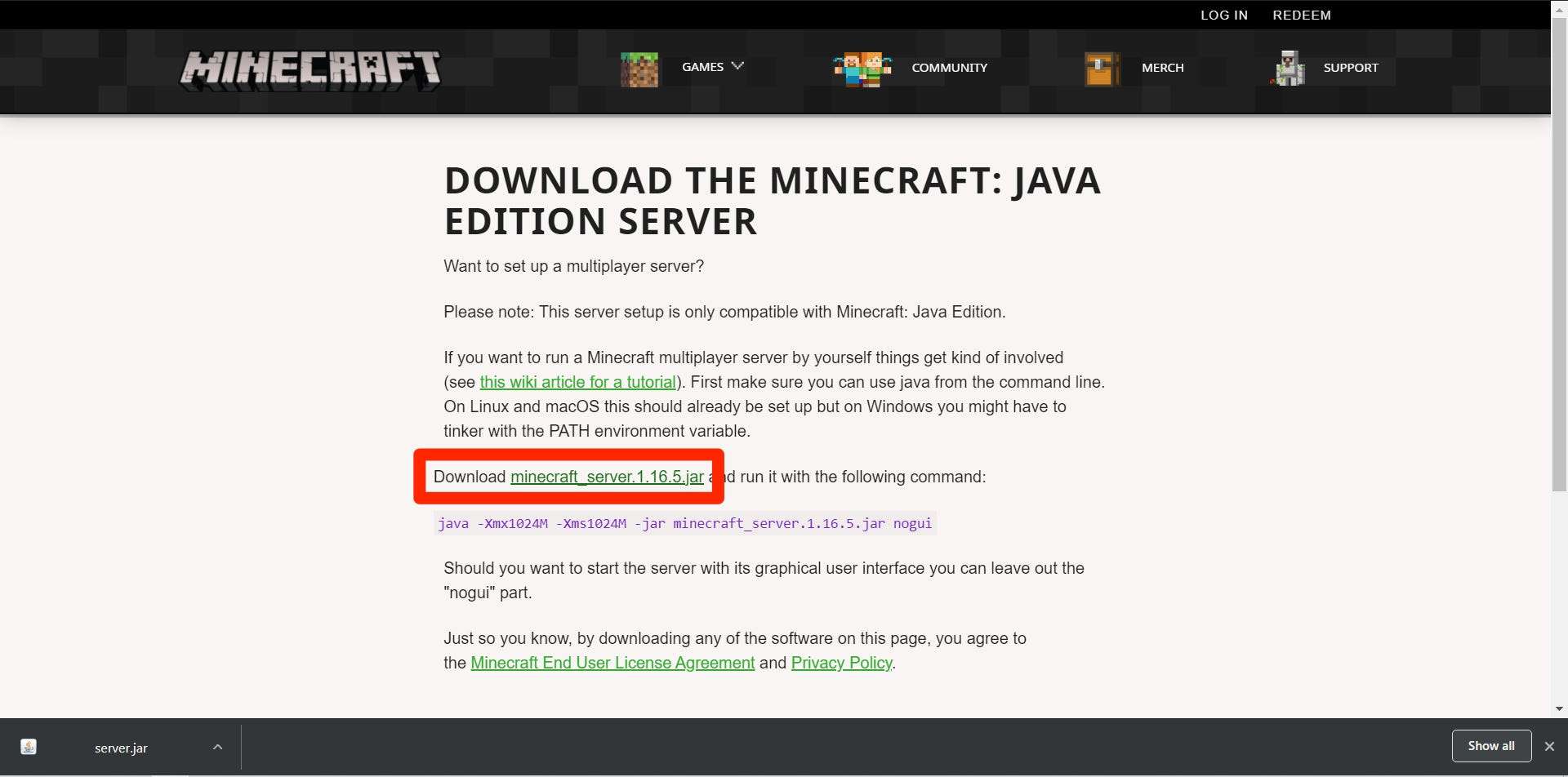 minecraft java edition server download