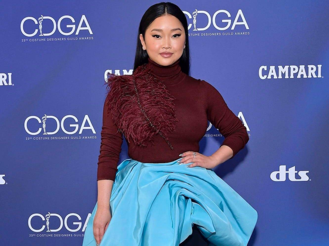 Lana Condor wore a see-through dress and a skirt over ...