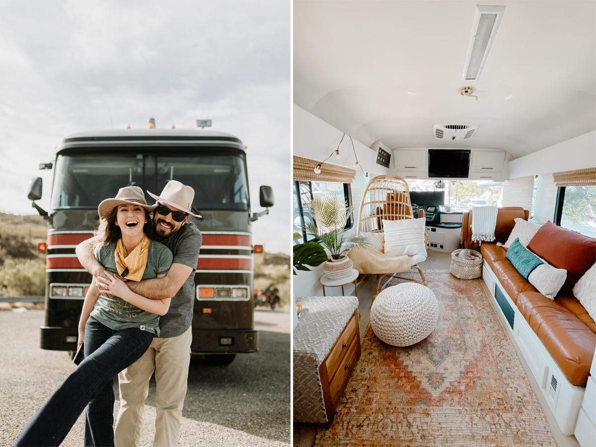 A couple lives in a 350-square-foot tour bus that has a ...