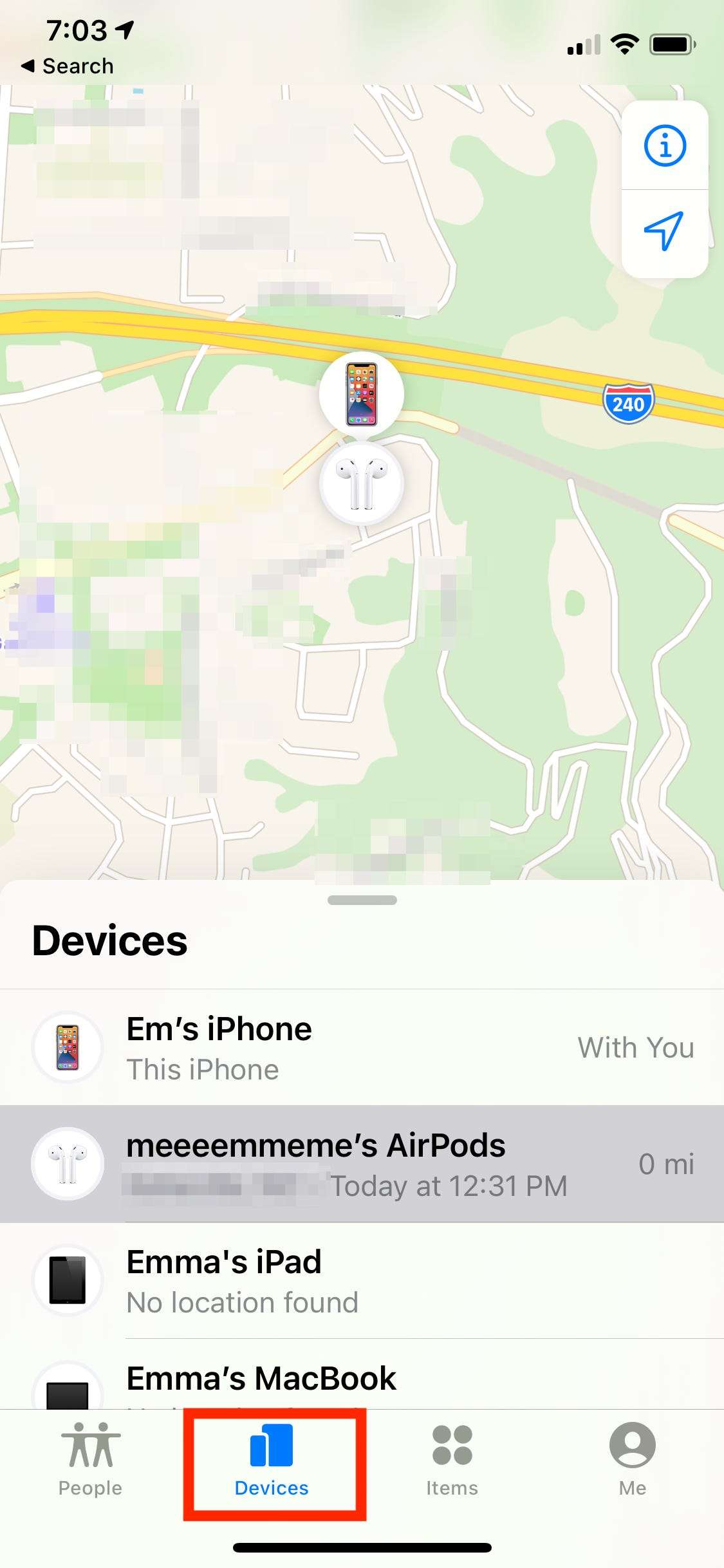 find my iphone airpods last location