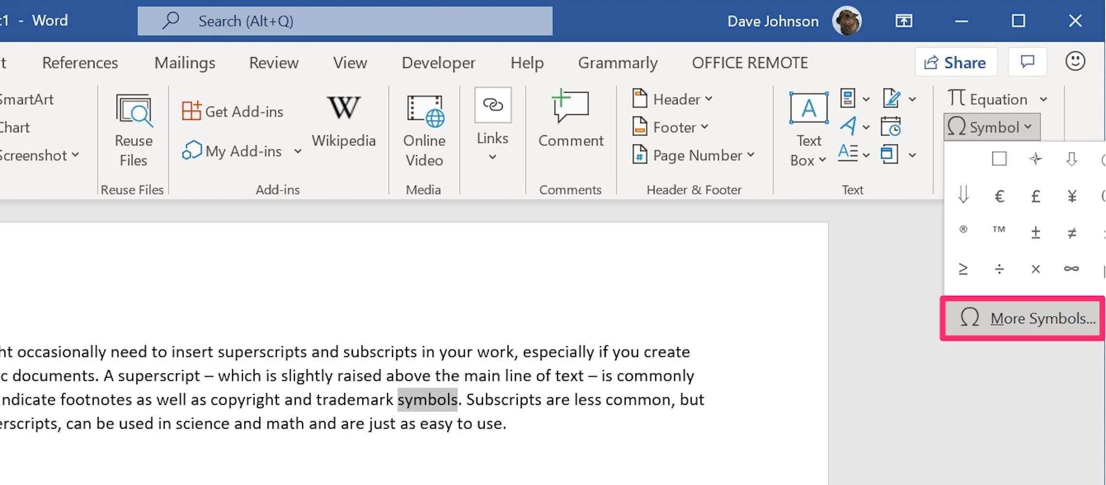 how to subscript on microsoft word