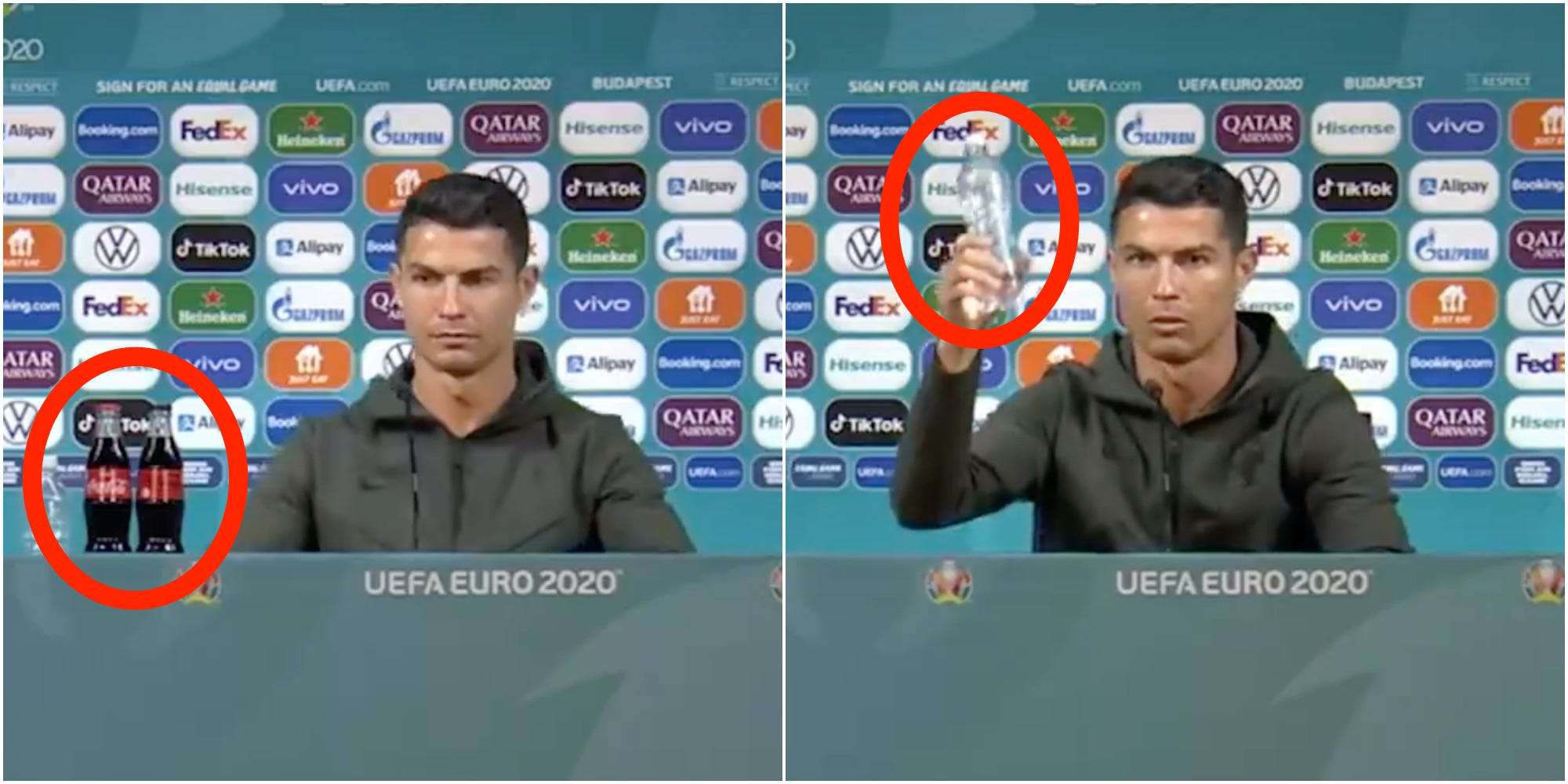 Cristiano Ronaldo got rid of 2 bottles of Coca-Cola and replaced them