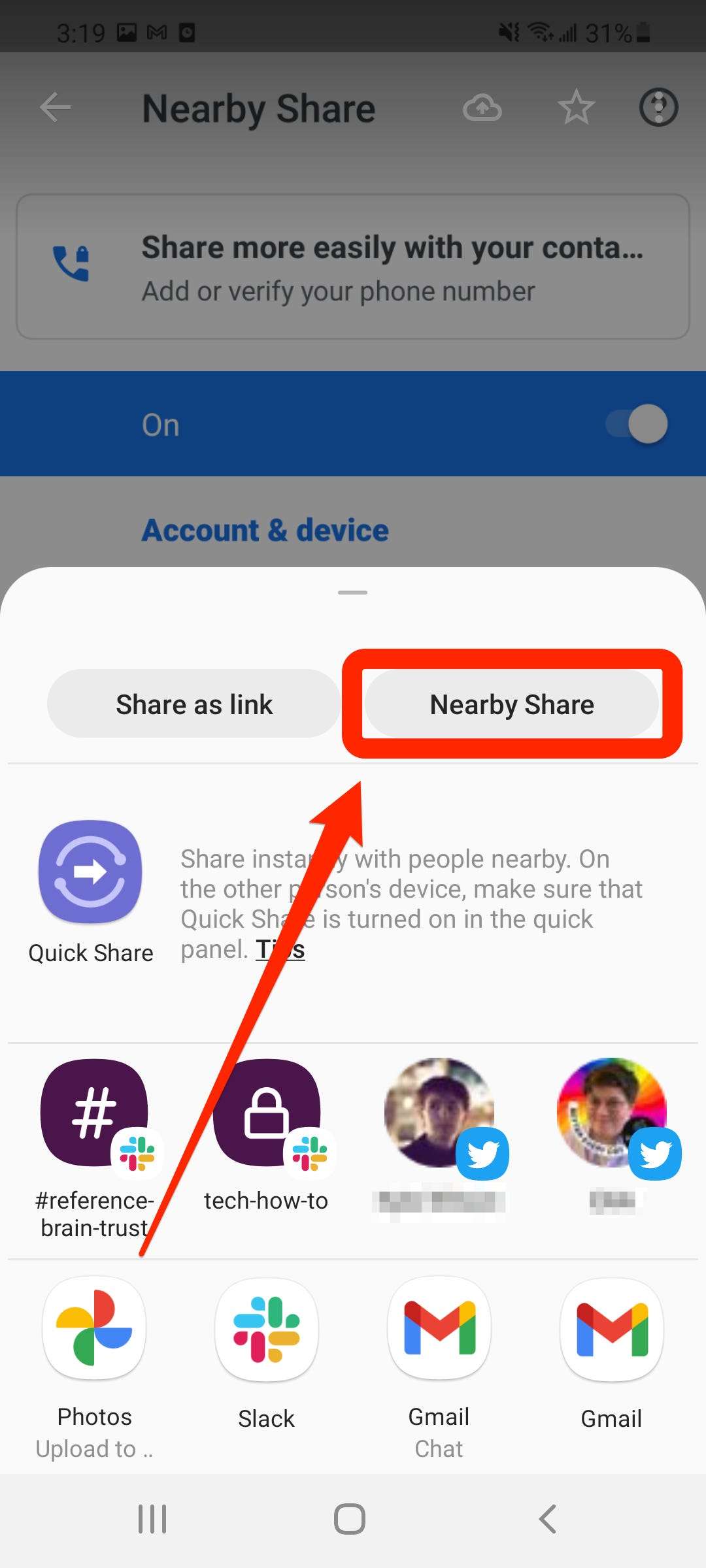 how to remove nearby share from google files