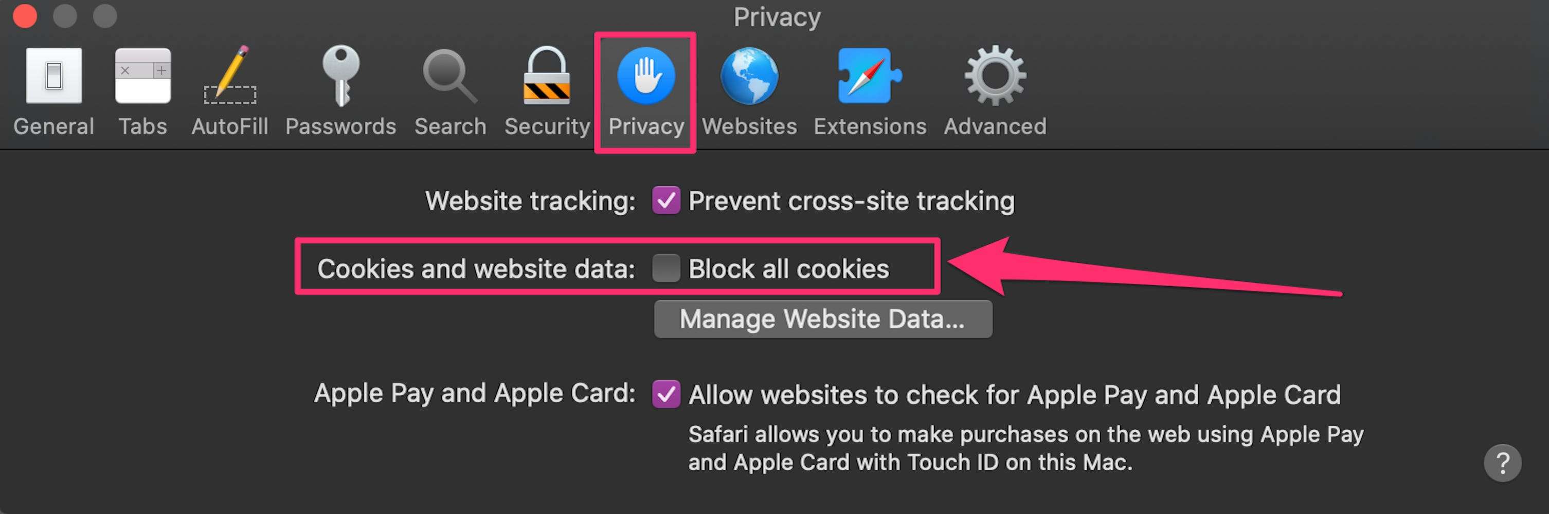 how to enable cookies on mac for specific website chrome