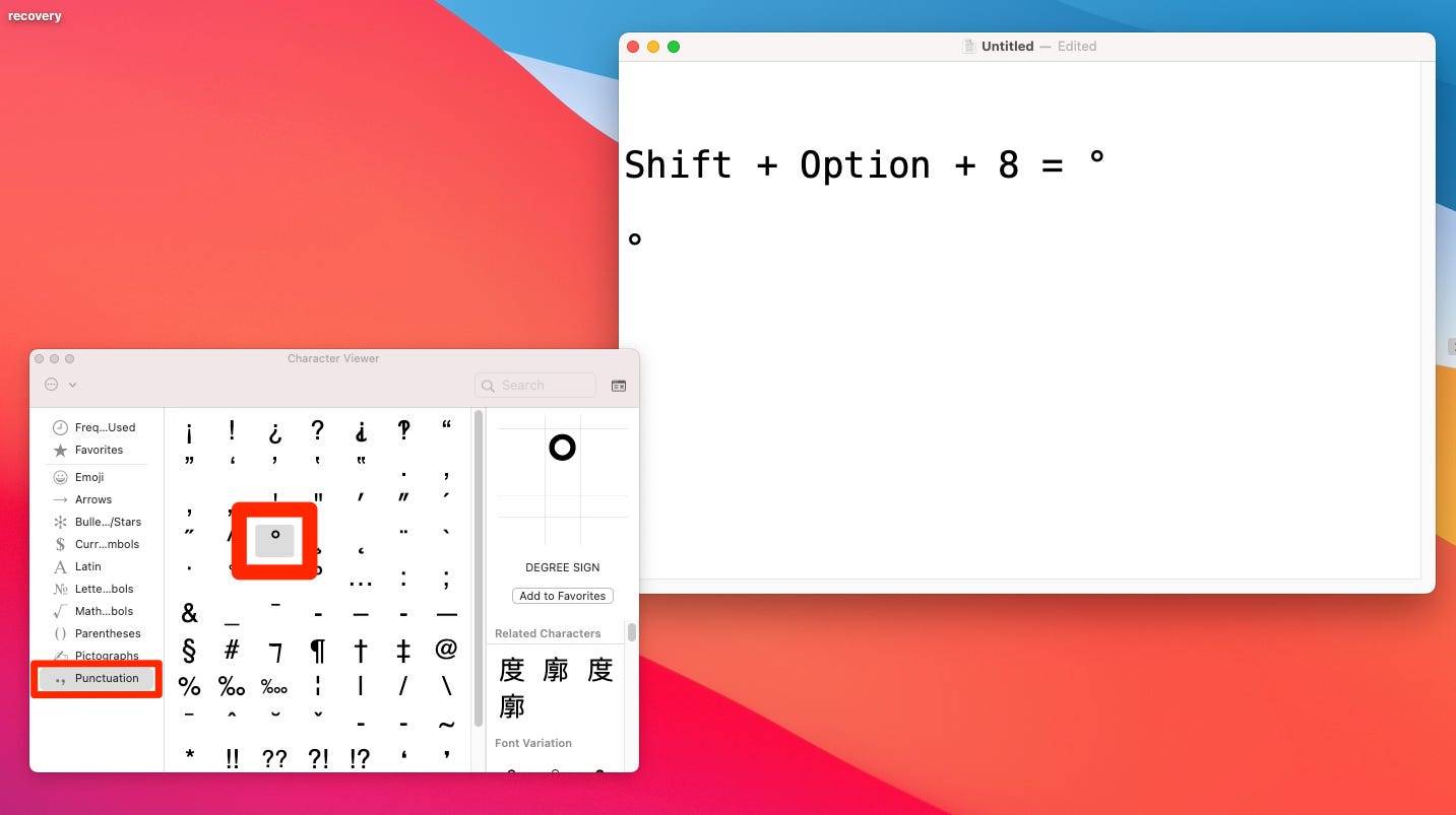 how do you type a degree symbol on a mac