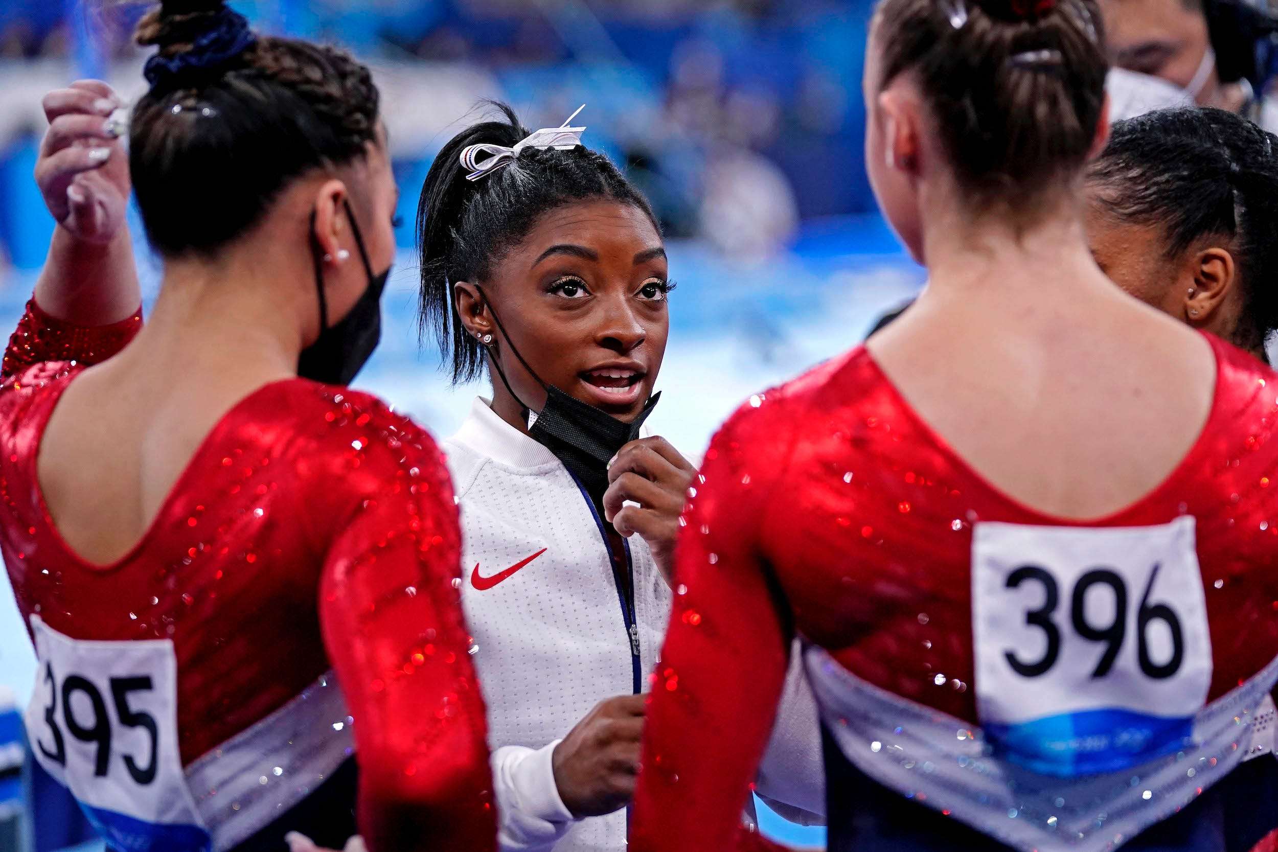 Simone Biles coached and cheered on her Team USA teammates after