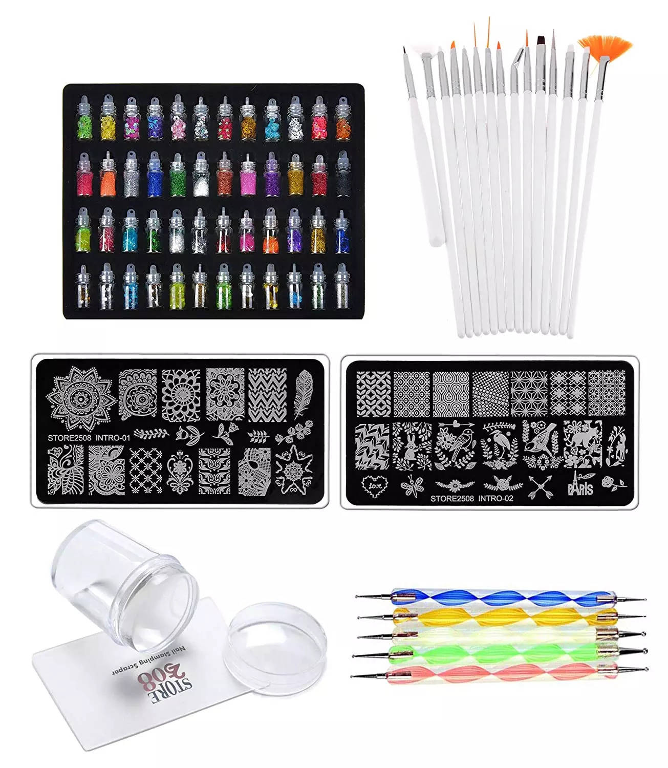 Pack of 1 Nail Art Kit With 12 Artificial Nails With Tools And Glitters Nail  Paints