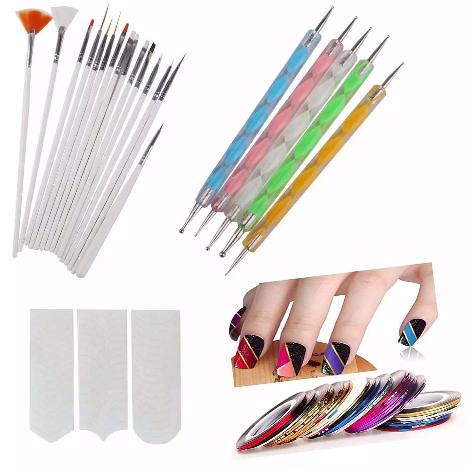 Buy Nail Art Brushes Kit Nail Art Supplies Tools Purple Resin Palette Nail  Art Painting Mixed Color 2 Way Acrylic Silicone Dotting Pen Tool Manicure  Kit DIY Makeup Display Board for Home