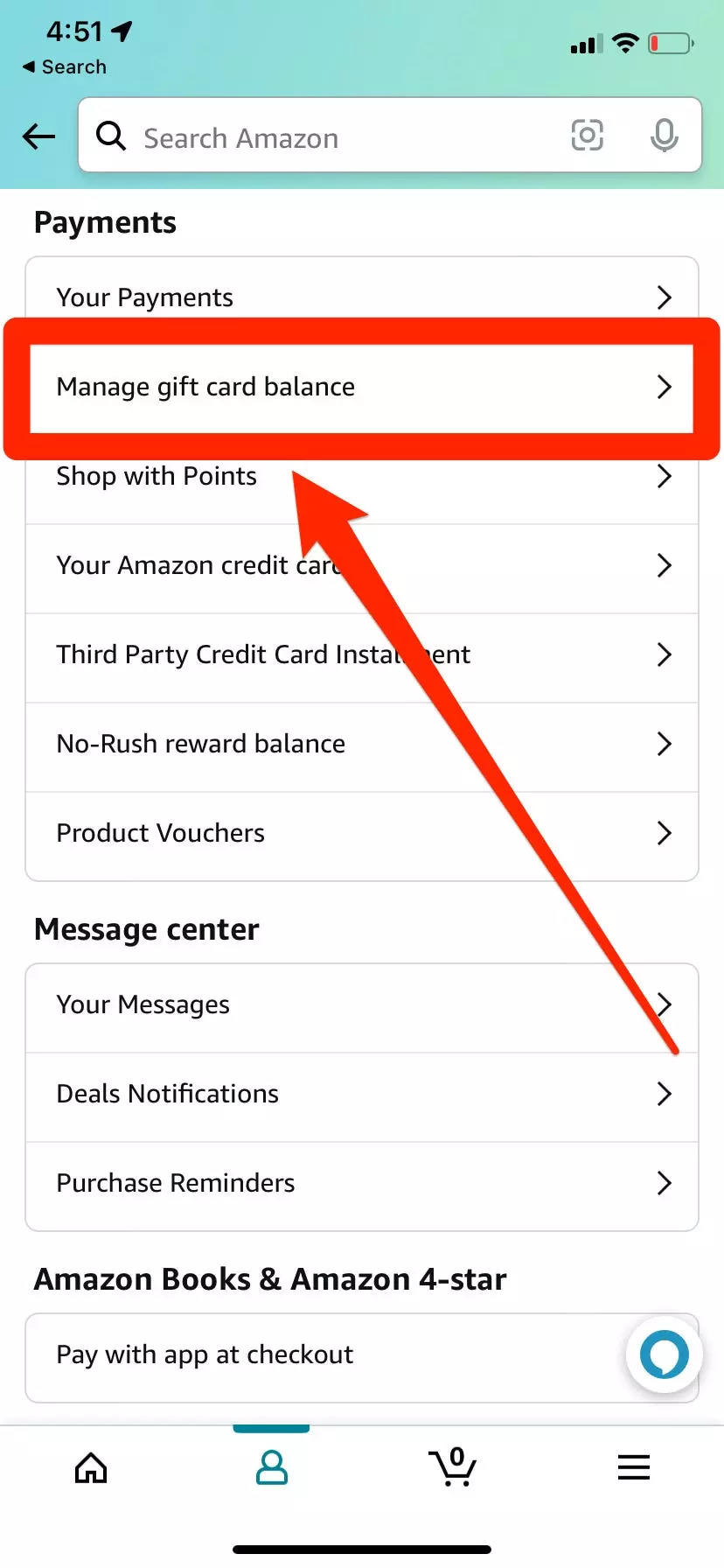How to redeem an  gift card with the app or website
