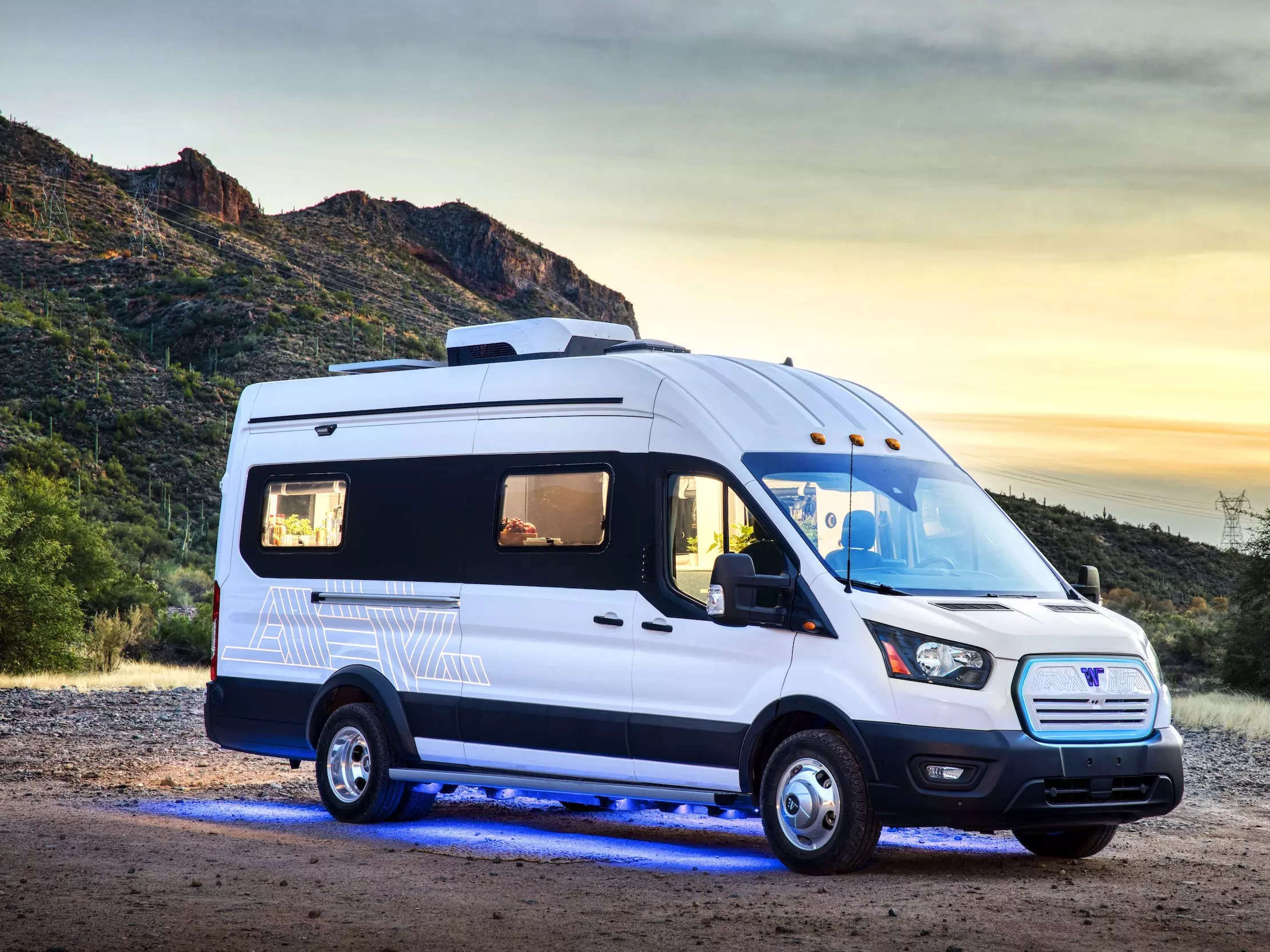 Winnebago designed an electric camper built on a Ford Transit van with