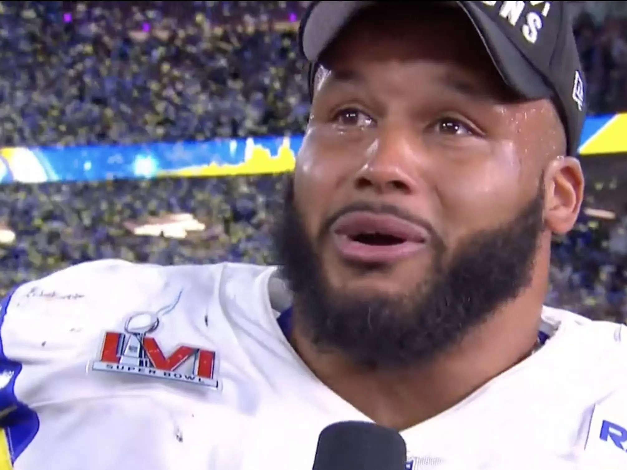 Aaron Donald broke down in tears after winning the Super Bowl in