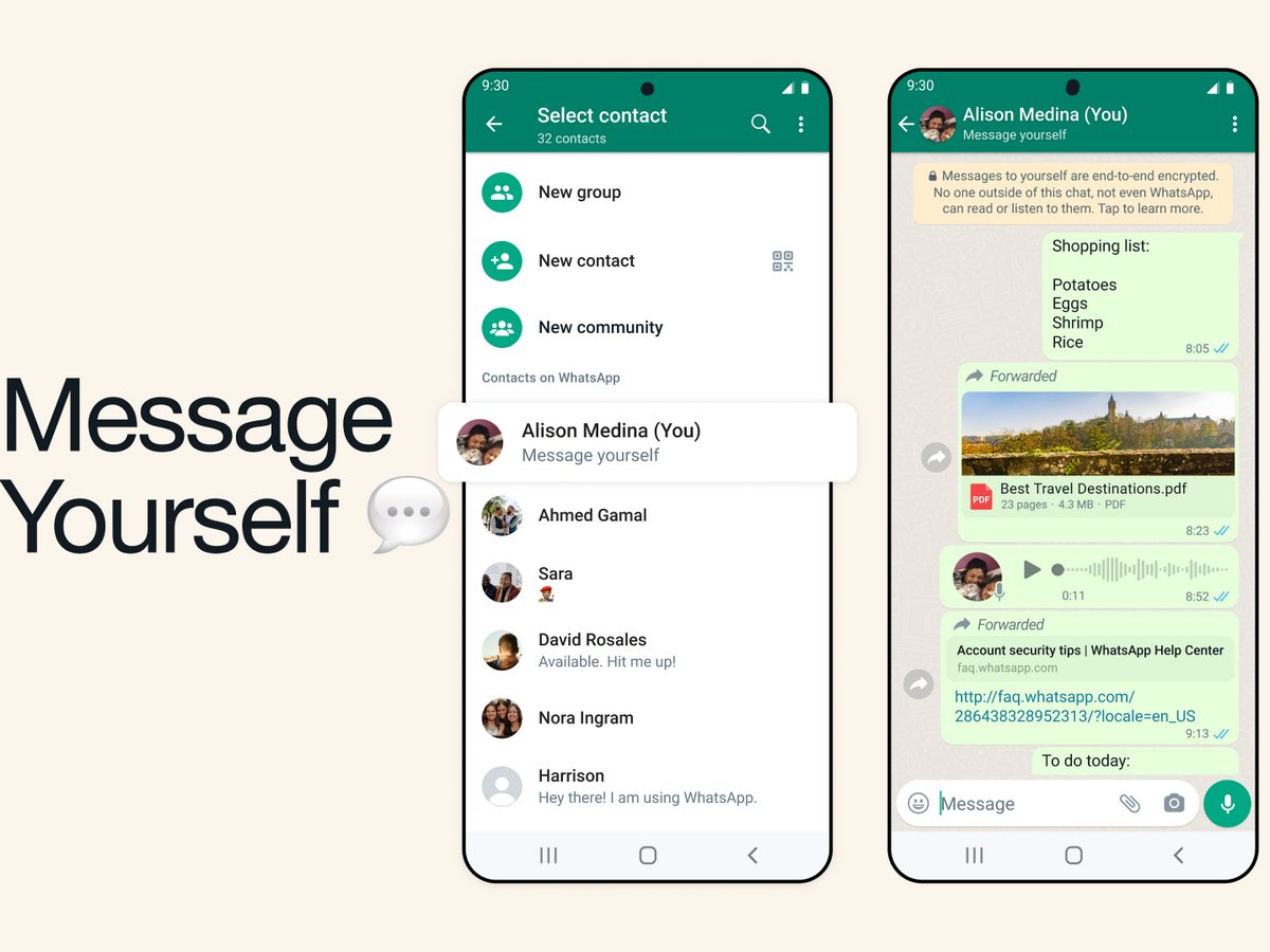 WhatsApp memperkenalkan fitur “Pesan Sendiri”, mengerjakan pembaruan status suara, dan lainnya