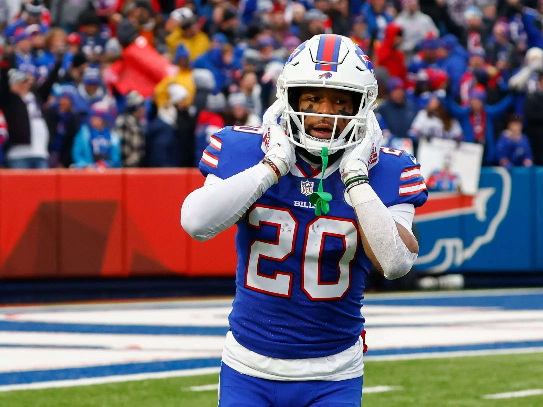 The scorevoard depicts a tribute to Damar Hamlin prior to the game News  Photo - Getty Images