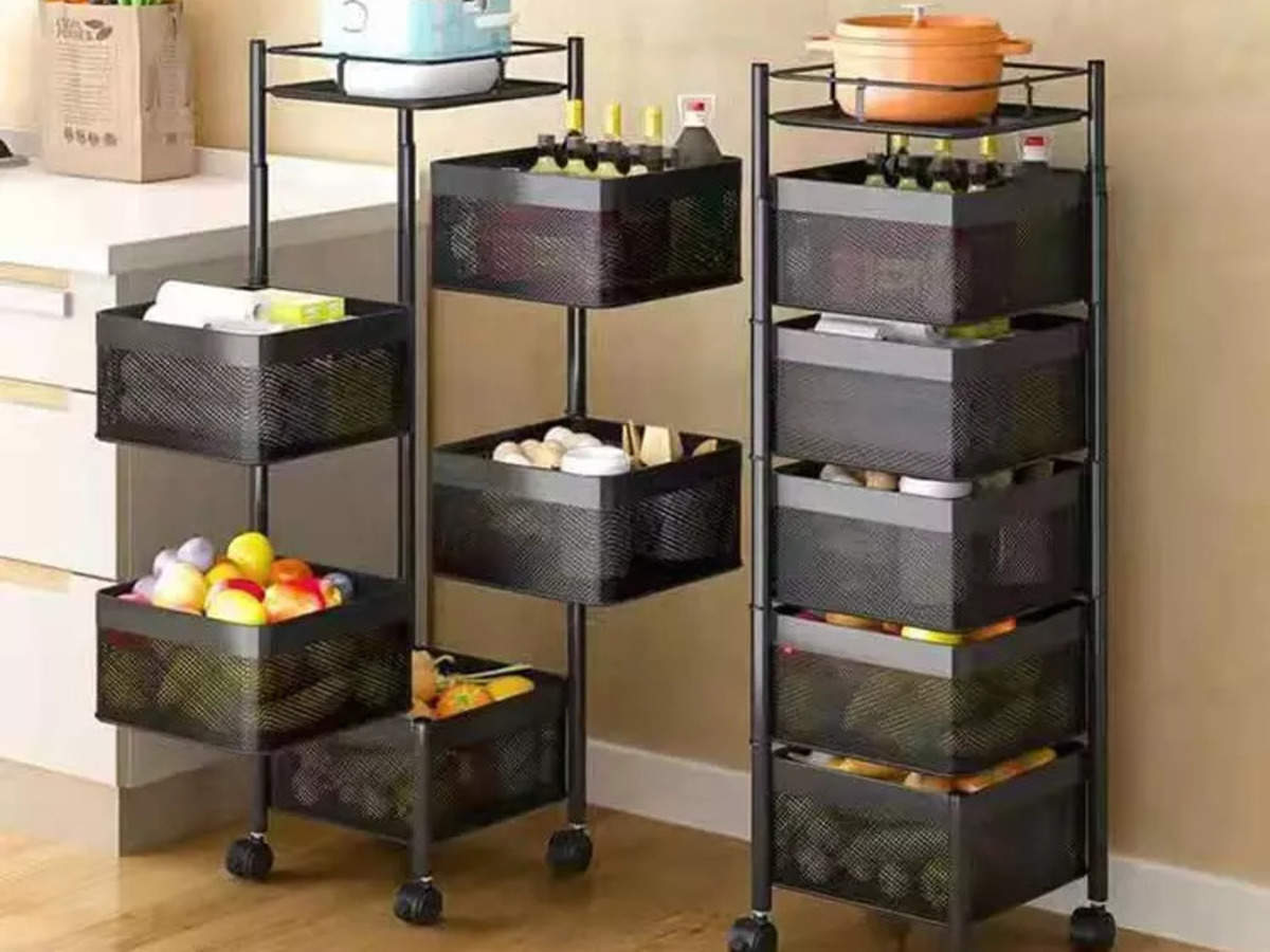 Kitchen Tool Rotating Storage Shelves Rack Metal Multi Layer