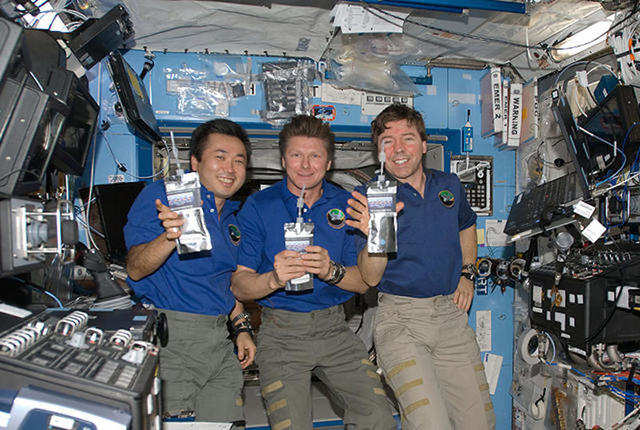 Like milk, most drinks NASA sends up are dehydrated that astronaut then rehydrate on the ISS. Powdered forms of Country Time lemonade, Nestea instant tea, and Kool-aid tropical punch are some examples of space drinks.