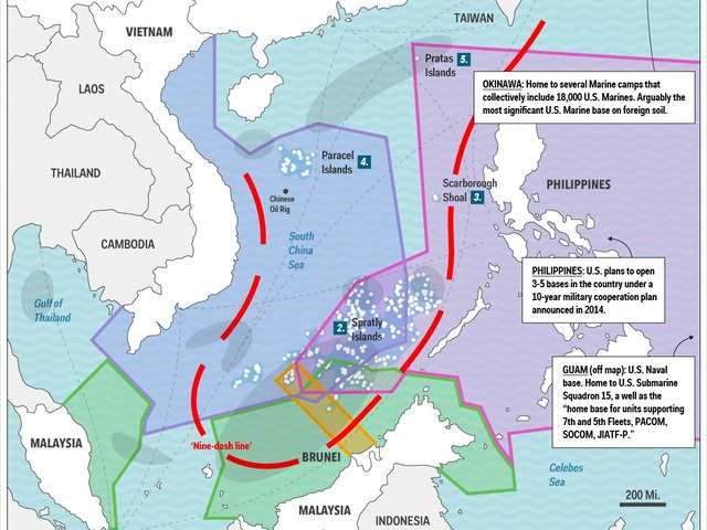 China claims the lions share of the South China Sea with its self proclaimed "nine dash line 