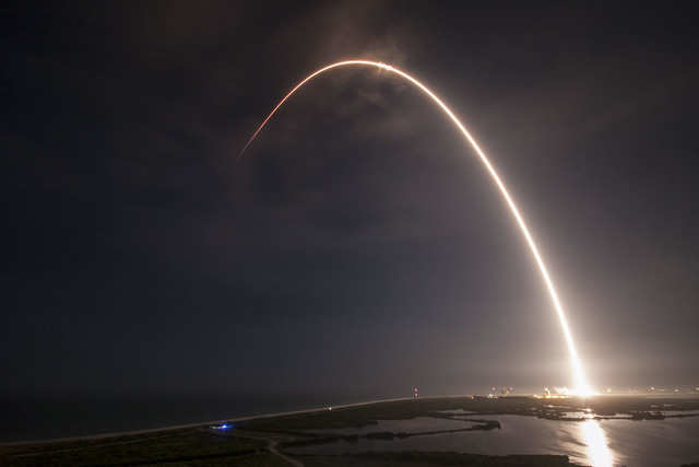 Here you can see the trail of light left behind by the rocket as it ...