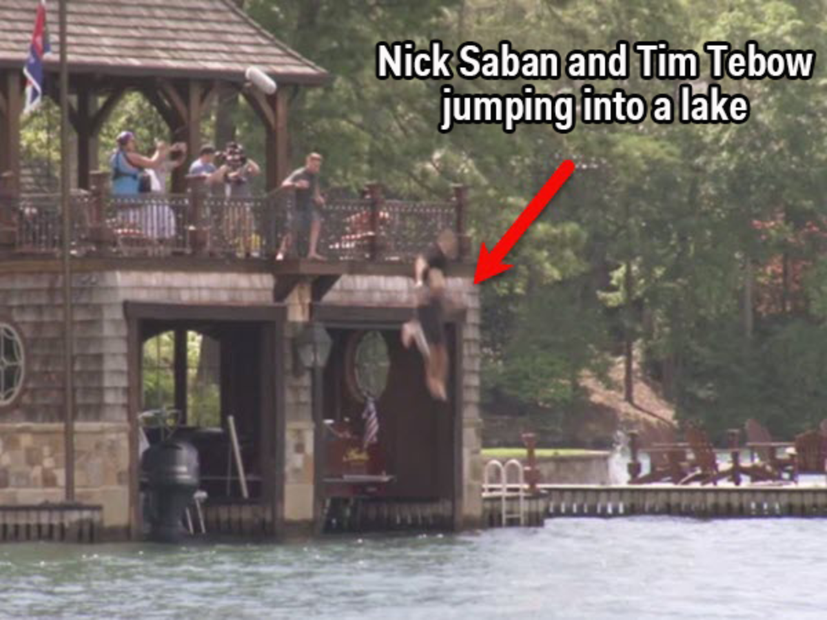 Nick Saban takes a bath in a lake everyday when he is on vacation