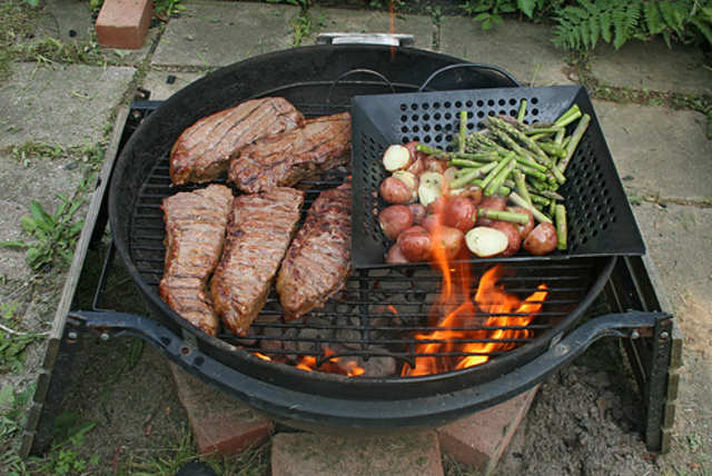 Charred meat, and grilling over an open flame