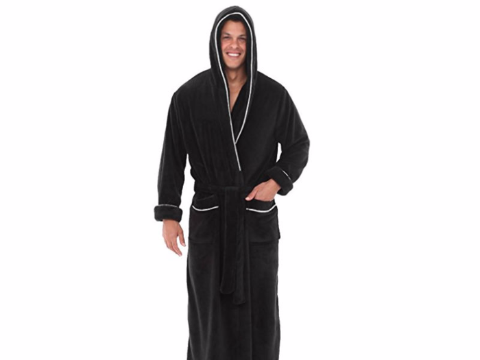 Alexander Del Rossa Men's Soft Plush Fleece Hooded Bathrobe, Full Length  Long Wa