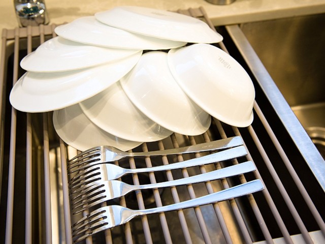 PremiumRacks Stainless Steel Over The Sink Dish Rack - Roll Up - Durable -  Multipurpose