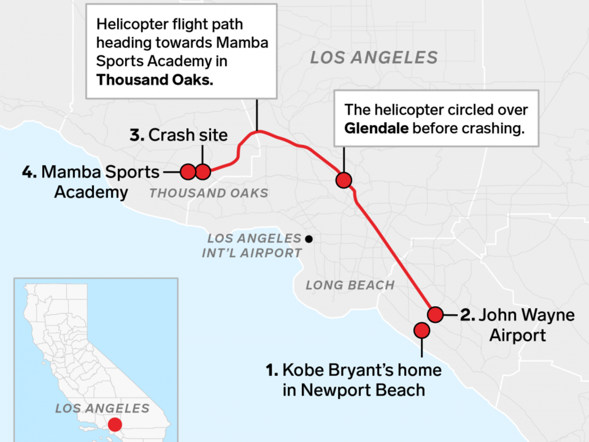 This map shows the exact path of Kobe Bryant s helicopter before it