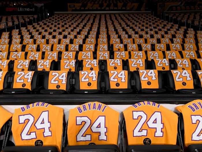 The LA Lakers left 2 empty seats for Kobe and Gianna Bryant, and gave out  20,000 Bryant jerseys at the emotional first game since his death