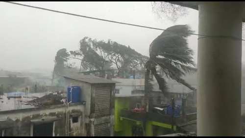 Heavy rains accompanied by strong winds lash Revdanda Beach in Raigad district of Maharashtra as Cyclone Nisarga made a landfall near the district on June 3, 2020.