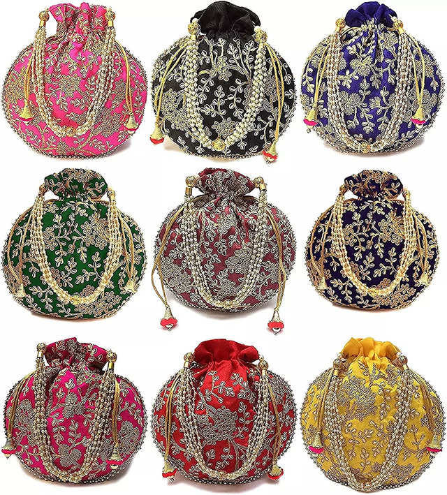 Buy Trendifly Embroidery pearl handle Bridal Ethnic Batua bag, Wedding  Return Gift Potli bag wholesale for women girls guest shagun Baby Shower  clutches Purse Gifting (10) at Amazon.in