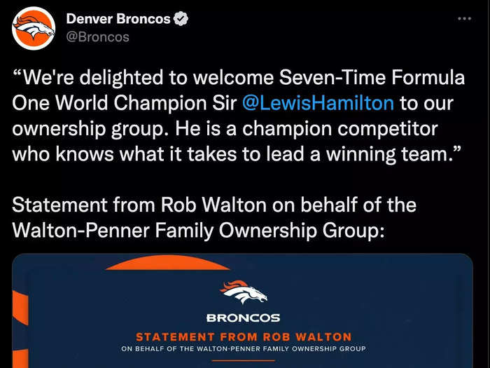 F1 star Lewis Hamilton joins new Denver Broncos ownership group - ESPN